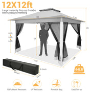 Load image into Gallery viewer, 12x12ft Pop Up Gazebo Canopy Tent Easy Set Up Outdoor Portable Pavilion Sunshade Shelter With Mosquito Nettings &amp; Sidewalls Double Vented Roof And Carry Bag For Patio Garden Lawn 3 Height Adjustable
