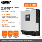 PowMr 3KVA Hybrid Solar Inverter 24VD to 110VAC Output Pure Sine Wave 50A PWM Solar Charger Controller For Solar Panel 80VDC