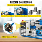 SucceBuy Mini Metal Lathe Machine 7"x 14" 550W 180 x 350mm Variable Speed with 3 Jaw Chuck for Metalworking Turning Drilling