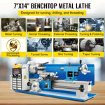 SucceBuy Mini Metal Lathe Machine 7"x 14" 550W 180 x 350mm Variable Speed with 3 Jaw Chuck for Metalworking Turning Drilling