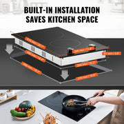 Charger l'image dans la visionneuse de galerie, Amocart 12 inch Electric Cooktop 2 Burners Built-in Electric Stove Top Ceramic Top Radiant Cooktop w/ Glass Panel Knob Control
