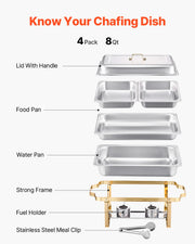 Bild in Galerie-Viewer laden, Amocart 8 Qt 4 Pack Chafing Dish Buffet Set Stainless Steel Chafer with 2 Full Size and 4 Half Size Pans Catering Warmer Server
