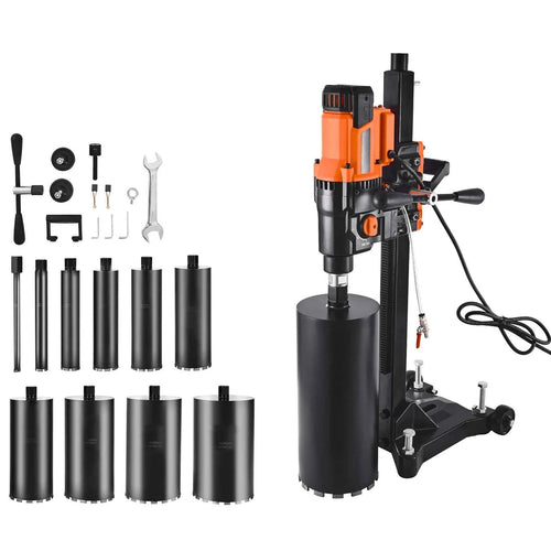 Amocart Diamond Core Drilling Machine Stand-Mount Dry and Wet Concrete Core Drill Rig with Bits UNC1 1/4-7 Thread for Concrete