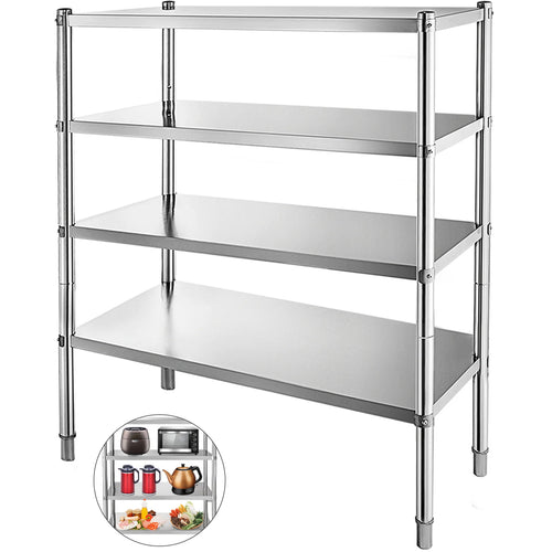 Amocart 4-Tier Stainless Steel Commercial Storage Rack Shelf for Kitchen Warehouse Garage Storing Kitchenware