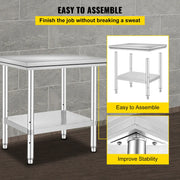 Bild in Galerie-Viewer laden, Amocart Stainless Steel Kitchen Work Bench Commercial Catering Table Worktable w/Undershelf 330LBS 286LBS for Restaurant Garage
