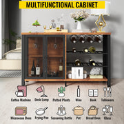 Bild in Galerie-Viewer laden, Amocart 47/55inch Industrial Bar Cabinet Wine Bar Cabinet Table with Wine Rack &amp; Glass Holder for Dining Living Room Rustic Oak
