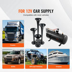 SucceBuy Train Horns Kit 4 Trumpet Air Horn Kit 150dB Train Horns 12V 120psi Air Compressor  for Car Truck Train Van Boat Pickup