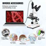 Bild in Galerie-Viewer laden, Amocart Compound Trinocular Microscope 40X-2500/40X-5000X Magnification Lab Microscope w/ LED Illumination &amp; External Interface

