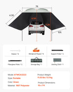 Amocart Vehicle Awning  Retractable Car Side Awning Car Awning with Waterproof Storage Bag  Suitable for Truck SUV Van Campers