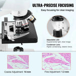 Amocart Compound Trinocular Microscope 40X-2500/40X-5000X Magnification Lab Microscope w/ LED Illumination & External Interface