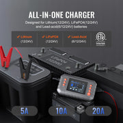 Charger l'image dans la visionneuse de galerie, Amocart Smart Battery Charger 20-Amp Lithium LiFePO4 Lead-Acid (AGM/Gel/SLA) LCD Display Trickle Charger, Boat Motorcycle Use
