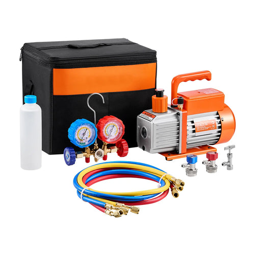 Amocart 3.5 CFM 4.5 CFM Vacuum Pump & Gauge Set, Single Stage Rotary Vane HVAC & Hoses for R134a R12 R22 R502a R410A R404 R407C