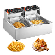 Load image into Gallery viewer, Amocart 12L Electric Deep Fryer w/Dual Removable Tanks Commercial Countertop  Fryer for Chicken French Fries Frying Chips
