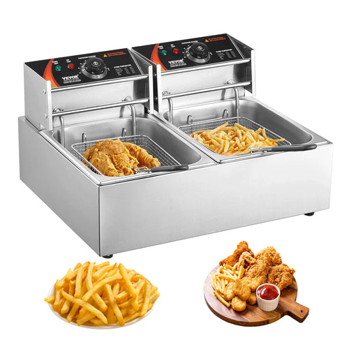 Amocart 12L Electric Deep Fryer w/Dual Removable Tanks Commercial Countertop  Fryer for Chicken French Fries Frying Chips