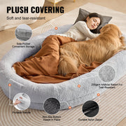 Bild in Galerie-Viewer laden, Amocart Human Dog Bed Human Dog Bed for Adult Human Size Dog Bed with Washable Faux Rabbit Fur Cover Egg Orthopedic Foam Grey
