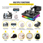 Bild in Galerie-Viewer laden, SucceBuy Combo Heat Press Machine 5/6/8 in 1 30*38CM 38*38CM Muntifunctional Sublimation Printer Transfer Mug Hat Plate T-Shirt
