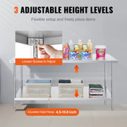 Load image into Gallery viewer, Amocart Stainless Steel Prep Table Commercial Heavy Duty Metal Worktable with 3 Adjustable Height for Restaurant and Home Use
