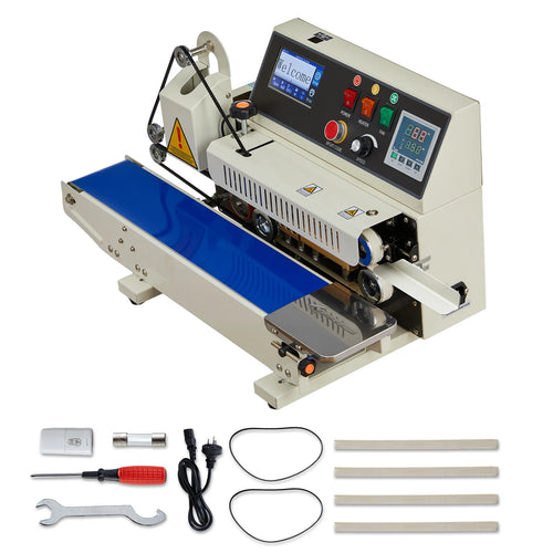Amocart Continuous Bag Band Sealing Machine 0.24-0.47in Width Horizontal Band Sealer with Ink Printing for 0.001-0.03 in Bags