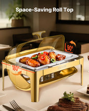 Load image into Gallery viewer, Amocart 9Qt Roll Top Chafing Dish Buffet Stainless Steel Chafer with Full Size Pan Visible Lid Rectangle Catering Warmer Server
