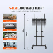 Charger l'image dans la visionneuse de galerie, Amocart Mobile TV Stand Height Adjustable TV Stand w/ Wheels Double Tray for Audio-Visual Devices Rolling TV Stand for Bedroom
