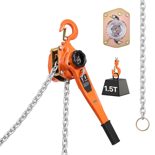 SucceBuy Manual Lever Chain Hoist 1-1/2T / 3T / 6T  Capacity Come Along 10FT/ 20FT Lift G80 Alloy Steel Chain 360°Rotating Hooks