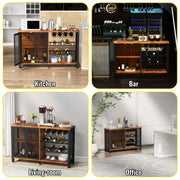 Bild in Galerie-Viewer laden, Amocart 47/55inch Industrial Bar Cabinet Wine Bar Cabinet Table with Wine Rack &amp; Glass Holder for Dining Living Room Rustic Oak
