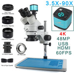 4K 2K 48MP HDMI USB VGA Microscope Camera 7X-45X Simul-Focal Stereo Trinocular Zoom Microscope Set With Auxiliary Objective Lens