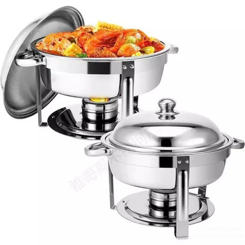Amocart 4 Pack Chafing Dish Buffet Set Stainless Steel Chafer w/4 Full Size Pan Round Catering Warmer Server for Party Banquets