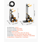 Amocart 440/770 lbs Folding Hand Truck Dolly with 6 Wheels & 2 Elastic Ropes Stair Climbing Cart for Shopping Moving Warehouse