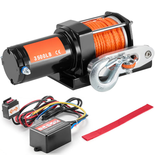 Amocart 3500lbs Electric Winch ATV/UTV Wired Car Winch with 39 ft Synthetic Rope Aluminum IP55 Waterproof for Towing Boat Truck