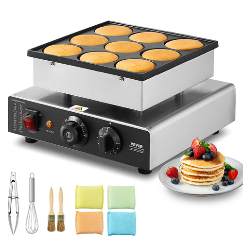 Amocart 9PCS Dutch Pancake Maker Dorayaki Baker Machine Commercial Electric Poffertjes Grill for Home Kitchen Snack Bar