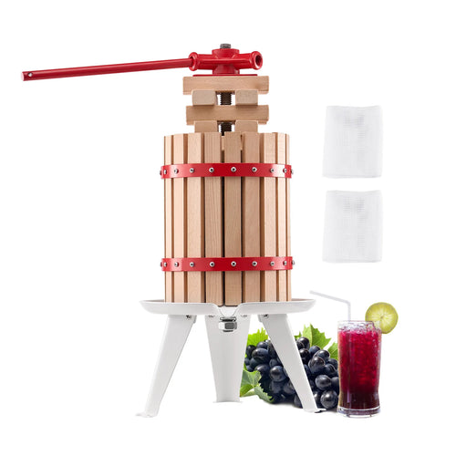 6L 12L Fruit Wine Press Solid Wood Basket with 8 Blocks Heavy Duty Manual Juice Maker Cider Apple Grape Making Press