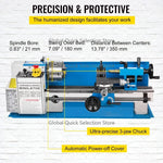 Amocart Mini Metal Lathe Machine 7"x14" 550W 180x350mm Variable Speed + 3 Jaw Chuck for Metalworking Turning Drilling Threading
