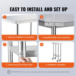 Amocart Stainless Steel Work Table 500 LBS Load Capacity w/4 Wheels 3 Adjustable Height Levels Heavy Duty Food Prep Worktable