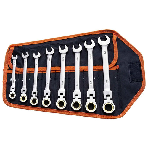 SucceBuy Flex-Head Ratcheting Wrench Set 8PCs Combination Wrench Set Roll-up Pouch Cr-V Steel Flexible Ratcheting Wrench Set