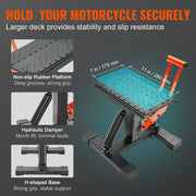 Charger l'image dans la visionneuse de galerie, Amocart 440lb Motorcycle Jack Lift Stand Dirt Bike Lift Stand Hydraulic Lift Operation Adjustable Height Hoist Table for Repair
