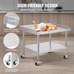 Amocart Stainless Steel Work Table Commercial Food Prep Worktable with 4 Wheels Heavy Duty Prep Worktable for Restaurant Home