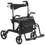 Amocart 2 in 1 Rollator Walker & Transport Chair for Seniors Folding Rolling Walker Wheelchair Combo & Aluminum Mobility Walker