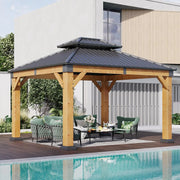 Load image into Gallery viewer, Outdoor Wood Gazebo Hardtop Permanent Pavilion Galvanized Steel Double Roof Patio Garden Deck Cedar Natural, Custom
