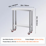 Amocart Stainless Steel Kitchen Worktable shelves Commercial Work Bench Table with Caster Wheels for Home Restaurant Storage
