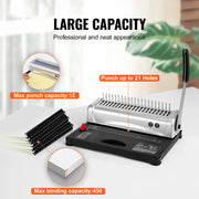 Bild in Galerie-Viewer laden, Amocart Binding Machine Comb Binding Machine 21Holes Binding 450 Sheets Book Binder Machine with 100 PCS 3/8'' Comb Binding Spines
