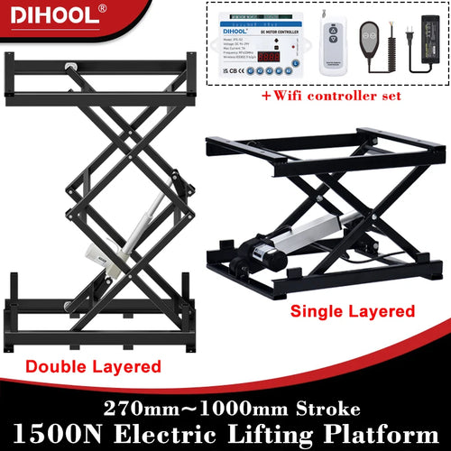 1500N Electric Lifting Platform with Smart Controller Set 270mm~1005mm Stroke RF485 60kg~150kg Load 2Layers Scissor Lift Table
