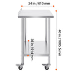 Amocart Stainless Steel Work Table Commercial Food Prep Worktable with Casters Heavy Duty Prep Worktable for Restaurant Home