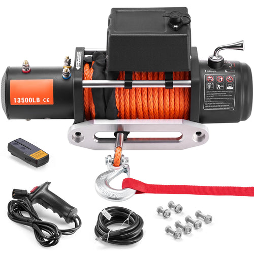 Amocart 13500lbs Electric Winch Car Truck Winch with 80ft Synthetic Rope Wireless & Wired Remote Control for Towing Off-Road