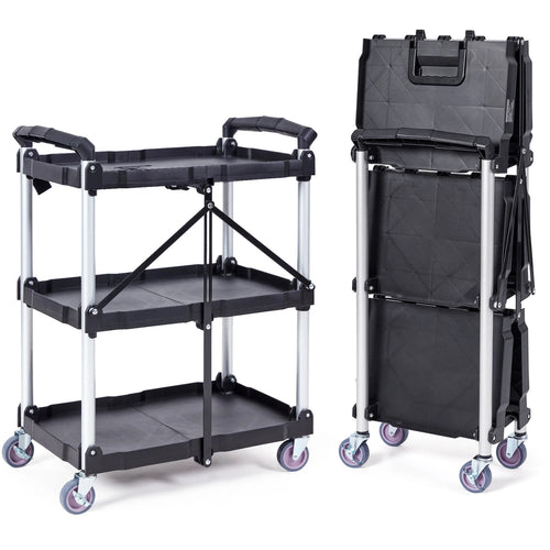 Amocart 3 Tier Folding Rolling Utility Cart Storage Shelf Movable Gap Rack Serving Cart Slide Organizer for Kitchen Bathroom