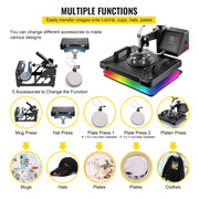 Bild in Galerie-Viewer laden, SucceBuy Combo Heat Press Machine 5/6/8 in 1 30*38CM 38*38CM Muntifunctional Sublimation Printer Transfer Mug Hat Plate T-Shirt
