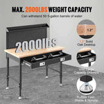 Amocart 2000lbs 48"x24" Workbench Adjustable Height 28"-39.5" Work Bench with 3m Cable 30 Hooks for Garage Hardwood Working
