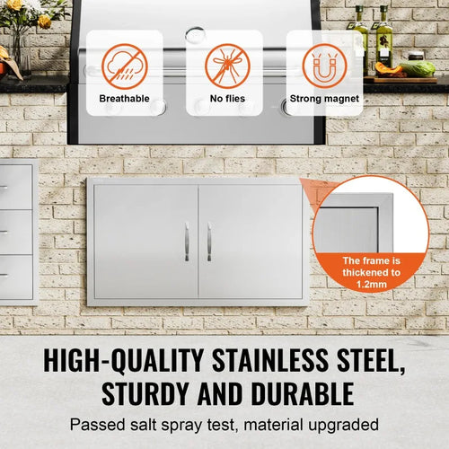 【Premium】Amocart BBQ Access Door Double Outdoor Kitchen Stainless Steel Flush Mount Door for BBQ Island Grilling Station Outsid
