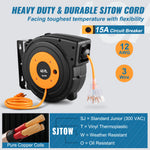 SucceBuy Retractable Extension Cord Reel 45 FT / 65 FT with Lighted Triple Tap Outlet 180° Swivel Bracket Heavy Duty Power Cord