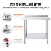 Charger l'image dans la visionneuse de galerie, Amocart Stainless Steel Work Table Commercial Heavy Duty Food Prep Worktable with Adjustable Height for Restaurant Home
